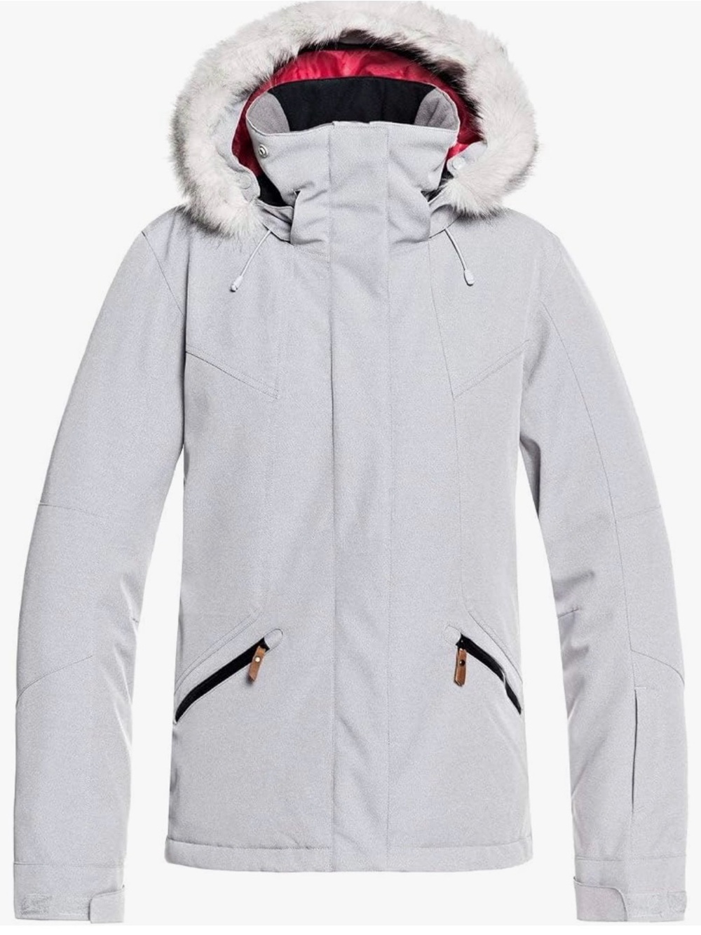 Roxy Women's Light Gray Ski Jacket with Faux Fur Hood
